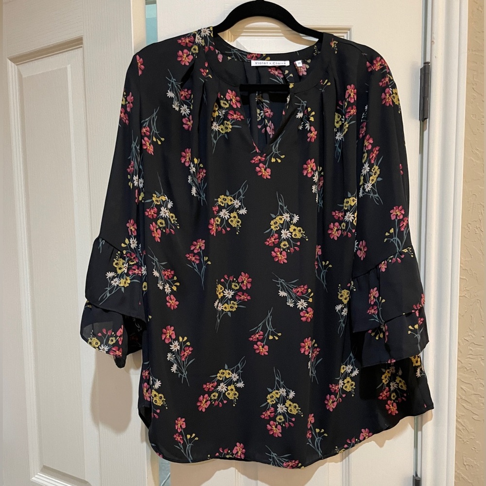 Violet + Claire black blouse with floral pattern